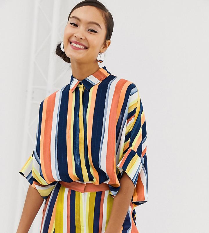Monki Two-piece Multi Stripe Short Sleeve Blouse - Multi