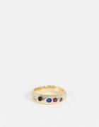 Asos Design Band Ring With Colored Crystal Stones In Gold Tone