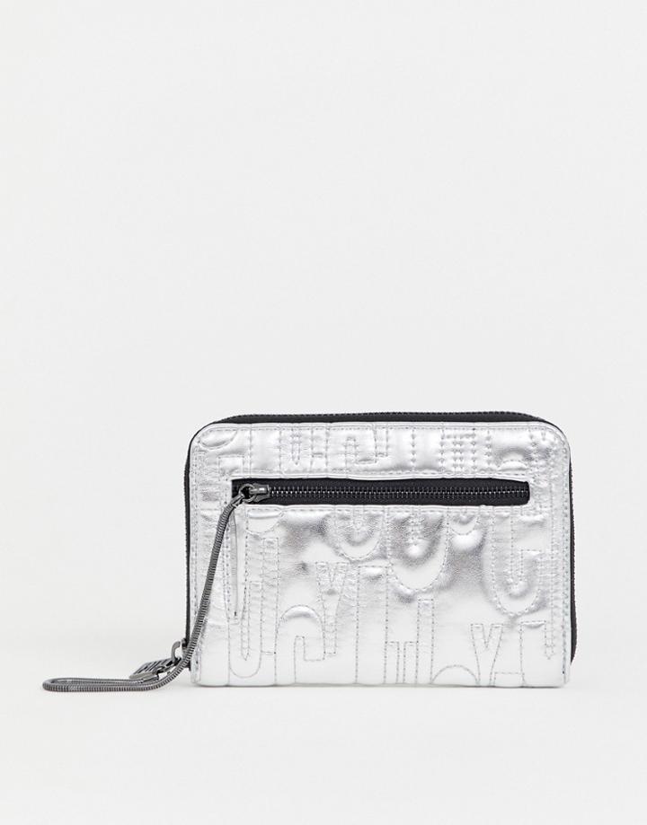 Juicy Alexis Embossed Zip Around Ladies' Wallet In Metallic Silver - Silver
