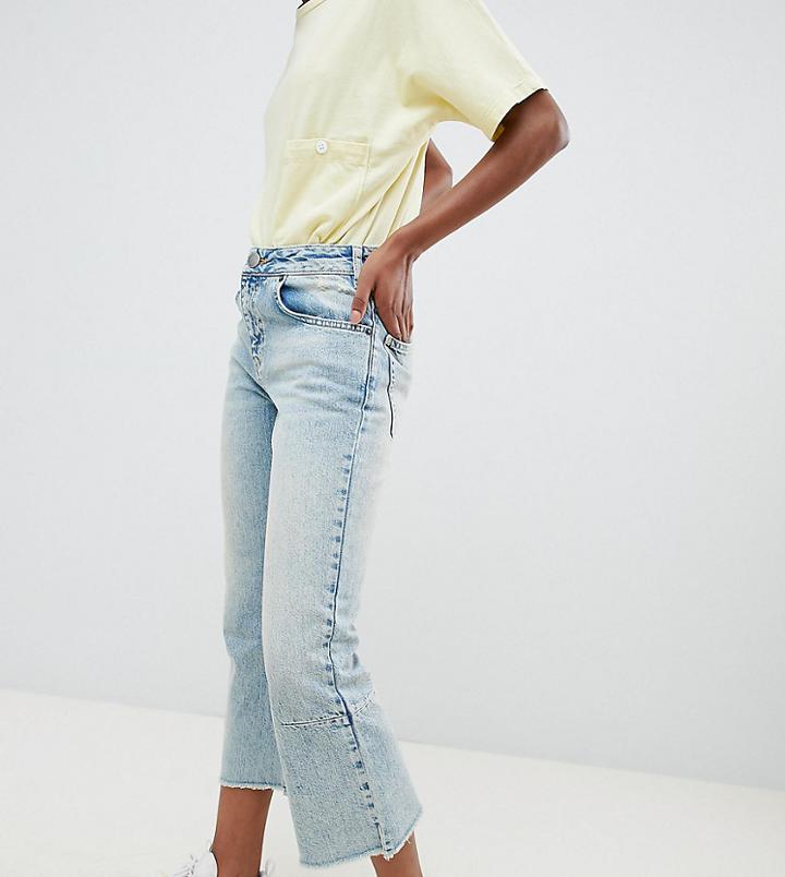 Asos Design Petite Egerton Rigid Cropped Flare Jeans With Darts In Light Vintage Wash-blue