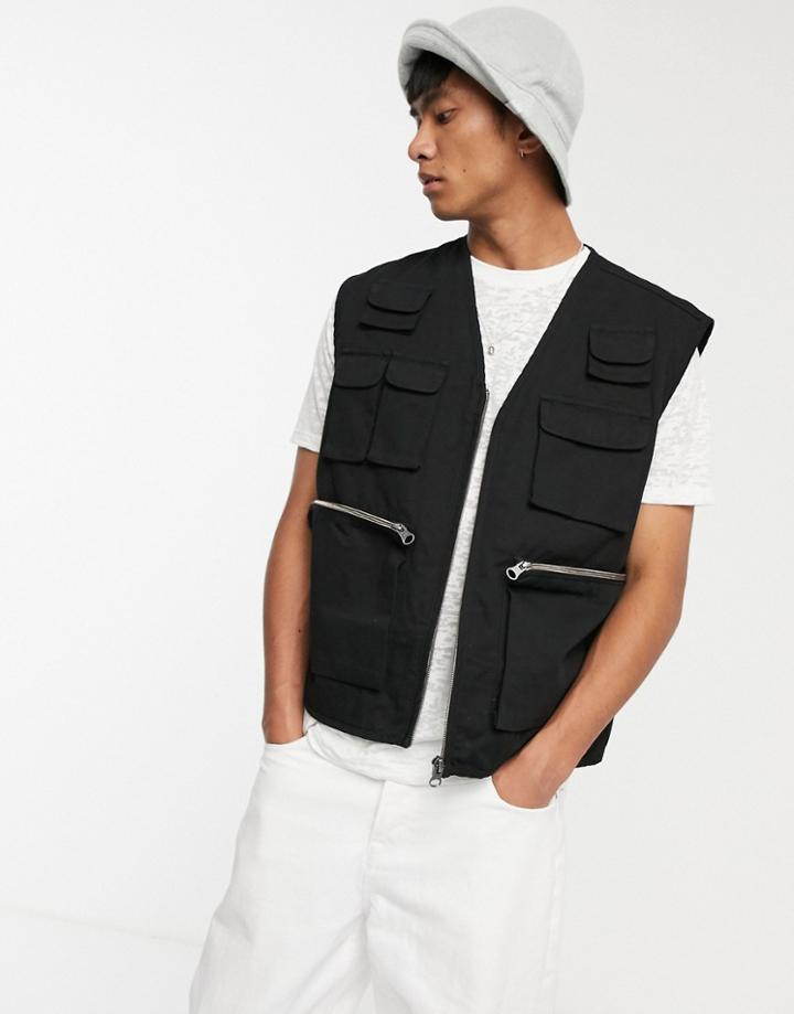 Asos Design Utility Vest In Black