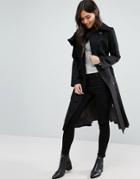 Cooper & Stollbrand Ruffle Front Trench Coat - Black