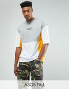 Asos Tall Oversized T-shirt With Text Embroidery And Color Block Panels - Gray