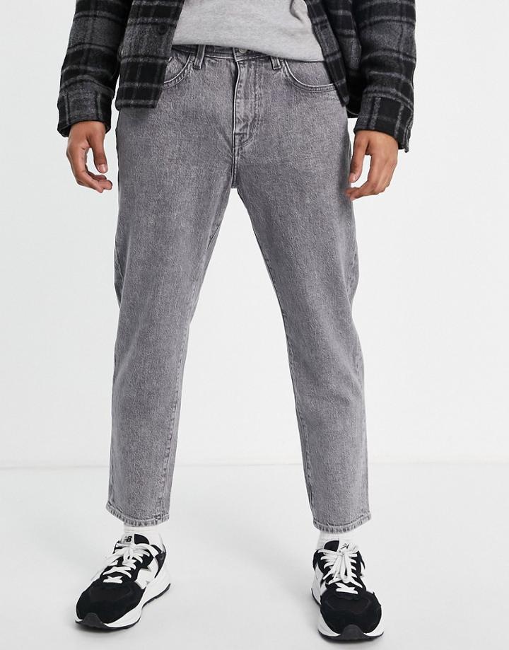 Selected Homme Organic Cotton Chris Relaxed Crop Jeans In Gray Acid Wash