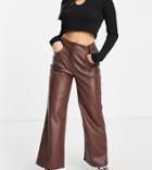 Miss Selfridge Petite Faux Leather Straight Leg Dad Pant In Chocolate-brown