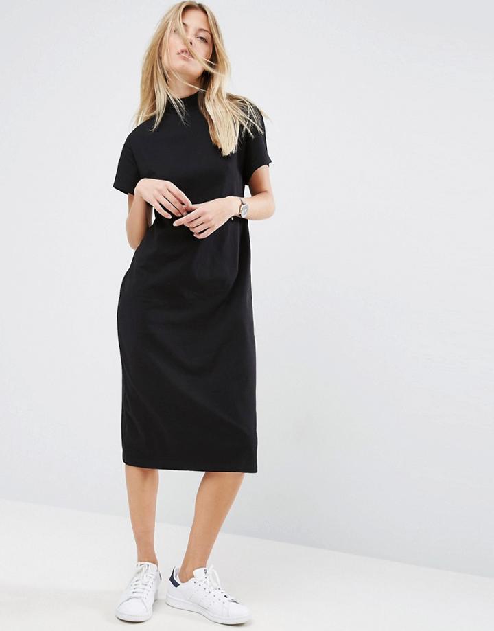 Asos Midi T-shirt Dress In 100% Cotton - Black