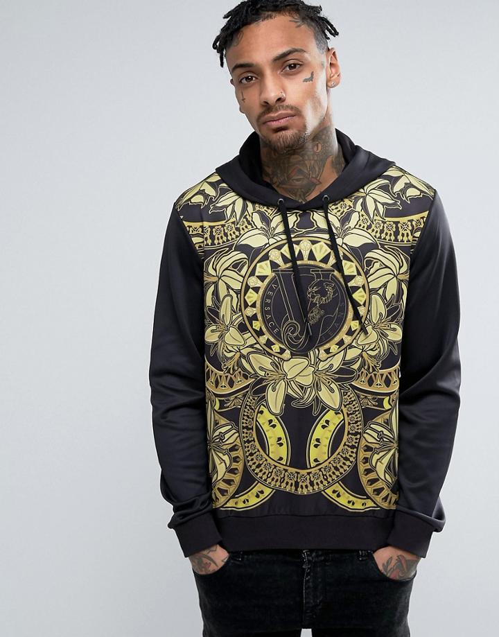 Versace Jeans Hoodie With Floral Print - Black