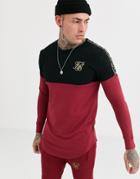 Siksilk Muscle Fit Long Sleeve T-shirt In Burgundy With Baroque Detail