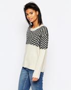 Pieces Off White Zig Zag Panel Sweater - Off White