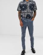 Asos Design Super Skinny Coated Leather Look Jeans In Gunmetal Blue