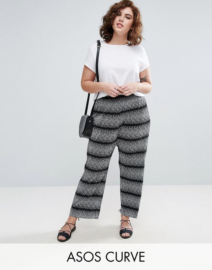 Asos Curve Stripe Printed Plisse Wide Leg - Multi