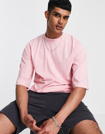 Only & Sons Oversize Half Sleeve T-shirt In Pink Cotton - Pink