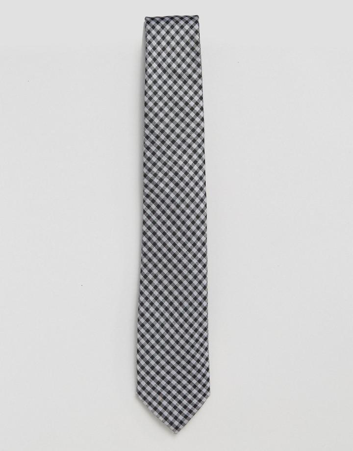 Penguin Formal Black And White Small Check Tie - Black