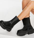 Truffle Collection Wide Fit Mid Height Chunky Chelsea Boots In Black