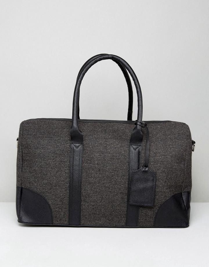 Asos Carryall In Gray Tweed With Leather Trims - Gray
