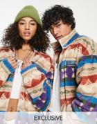 Reclaimed Vintage Inspired Unisex Oversized Zip Through Sherpa Fleece Jacket In Outdoors Print-multi