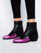 Asos Artessa Leather Western Ankle Boots - Pink