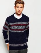 Selected Homme Knitted Sweater With Chest Jacquard - Navy