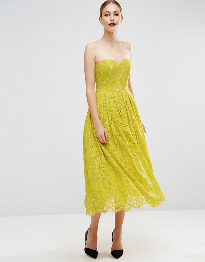 Asos Sweetheart Lace Bandeau Midi Dress - Green