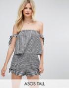 Asos Tall Bunny Tie Gingham Beach Co-ord Top - Black