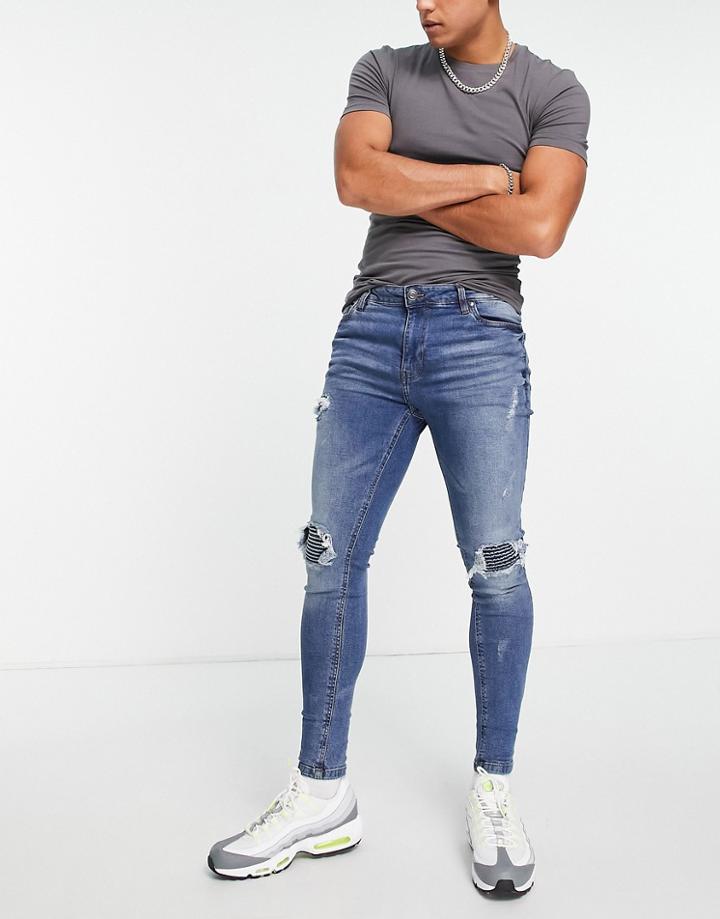 Night Addict Skinny Fit Jeans In Mid Blue Wash