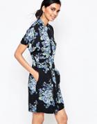 Ganni Blue Flower Print Shirt Dress - Blue Flower