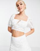 Love Triangle Puff Sleeve Milkmaid Top In White Lace - Part Of A Set