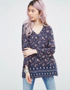 Only Henrietta Floral Print Top - Blue