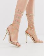 Simmi London Jamaica Ankle Tie Heeled Sandals In Gold