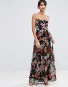 Asos Wedding Chiffon Bandeau Large Floral Maxi Dress - Multi