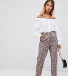 Missguided Belted Cigarette Pants In Brown Check - Brown
