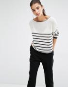 Parallel Lines Relaxed Sweater In Stripe - White