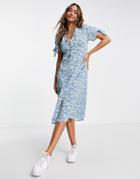 Qed London Button Front Midi Dress In Floral Print-multi