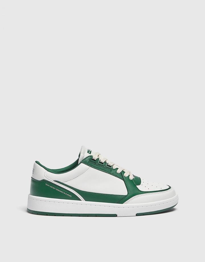 Pull & Bear Sneakers In White And Dark Green-multi