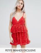 Missguided Petite Strappy Lace Peplum Dress - Red