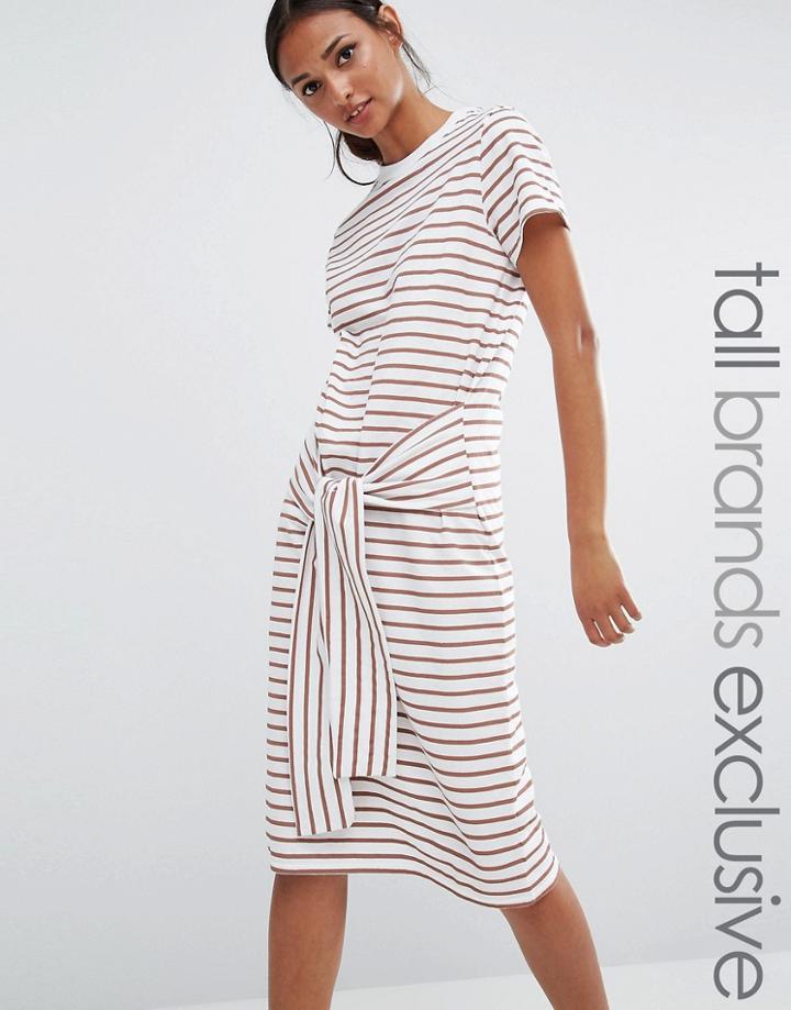 Daisy Street Tall Tie Waist Jersey Dress In Blush Stripe - Multi