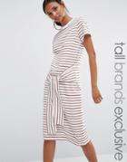 Daisy Street Tall Tie Waist Jersey Dress In Blush Stripe - Multi