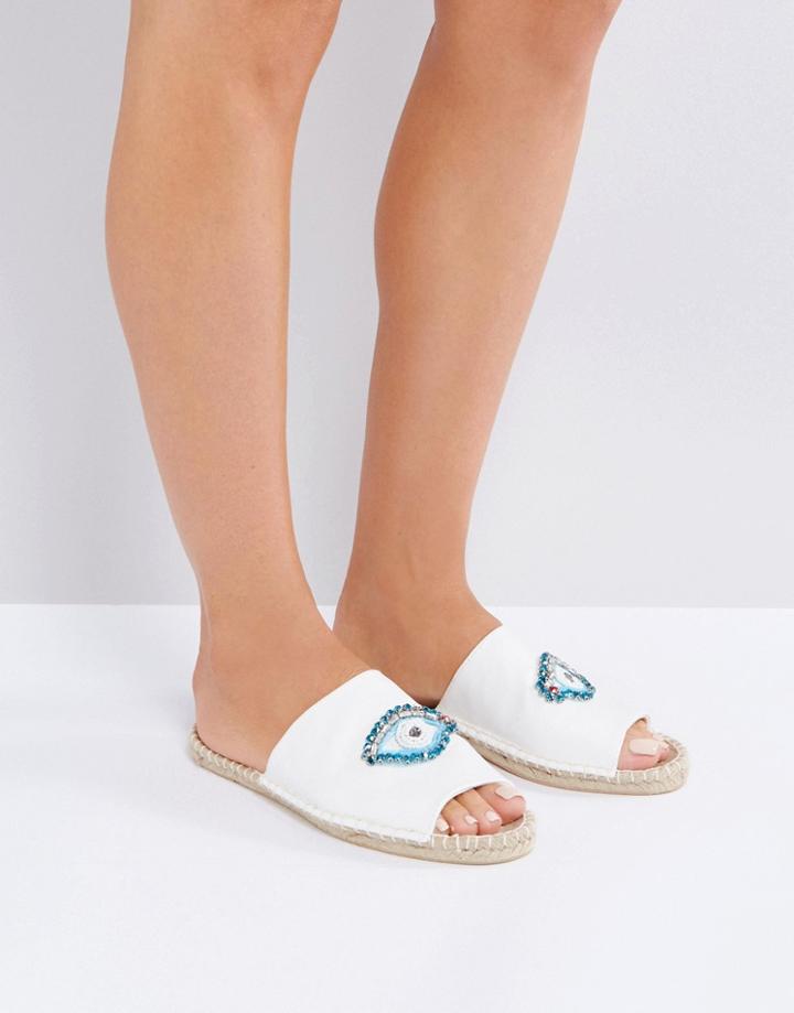Asos Just Looking Eye Embellished Espadrille Mules - White