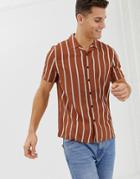 New Look Regular Fit Viscose Stripe Shirt With Revere Collar In Rust - Yellow