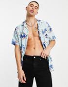 Jack & Jones Originals Short Sleeve Revere Collar Shirt With Toucan Print-blues
