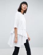 Asos White T-shirt With Contrast Layered Frill Hem - White