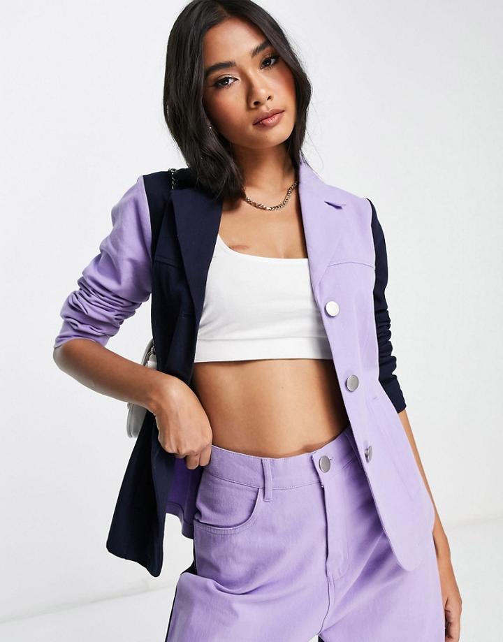 Annorlunda Contrast Panel Blazer In Navy And Violet - Part Of A Set-multi