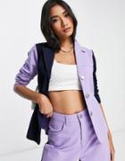 Annorlunda Contrast Panel Blazer In Navy And Violet - Part Of A Set-multi