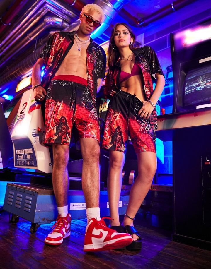 Reclaimed Vintage X Stranger Things Unisex Shorts In Hellfire Club Print-multi