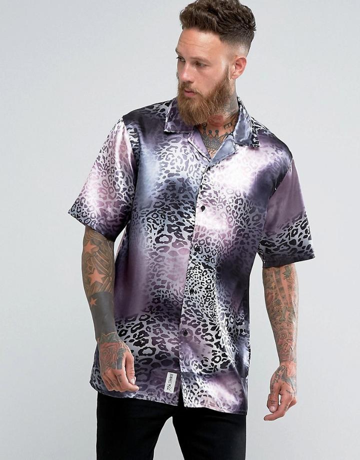 Roadies Of 66 Printed Satin Revere Collar Shirt In Leopard - Pink
