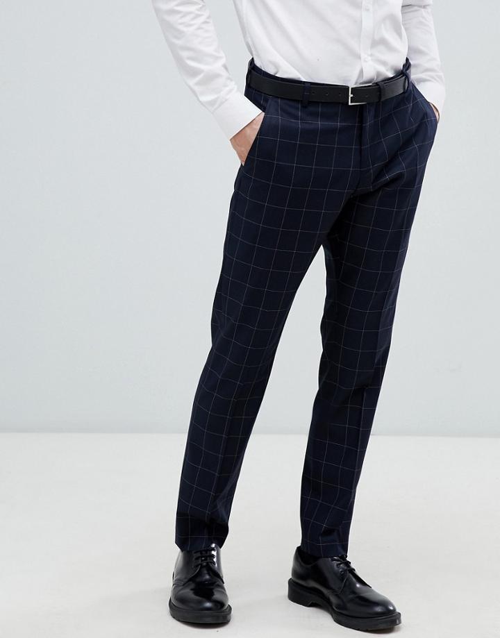 Selected Homme Navy Suit Pants With Grid Check In Slim Fit - Gray