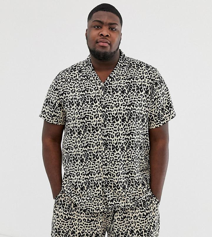 New Look Plus Two-piece Revere Shirt In Leopard Print - Brown