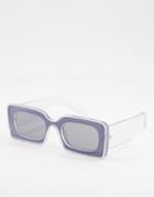 Asos Design Recycled Frame Bevel Tramline Detail Square Sunglasses-multi