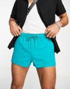 Asos Design Skinny Chino Shorter Shorts With Elastic Waist In Green-blues