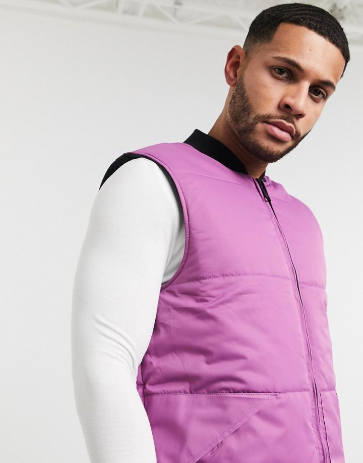 Asos Design Puffer Vest In Reversible Black And Purple